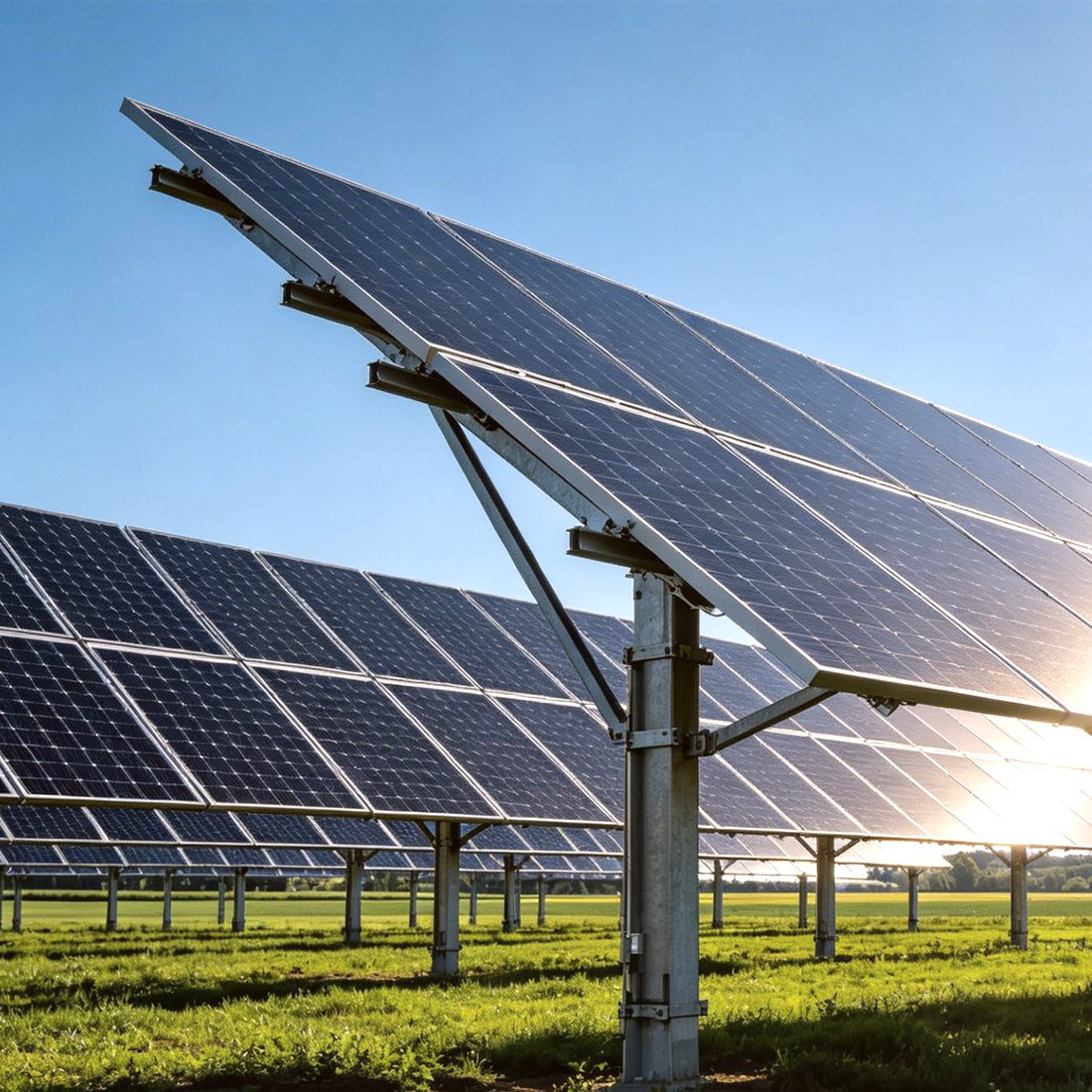 Solar photovoltaic panels at a utility-scale renewable energy project