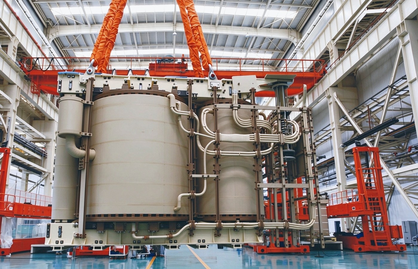 Transformer winding assembly in the manufacturing workshop